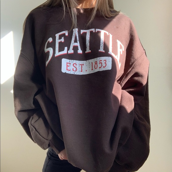 Seattle Washington Brown Crew Neck Sweatshirt - Picture 2 of 5